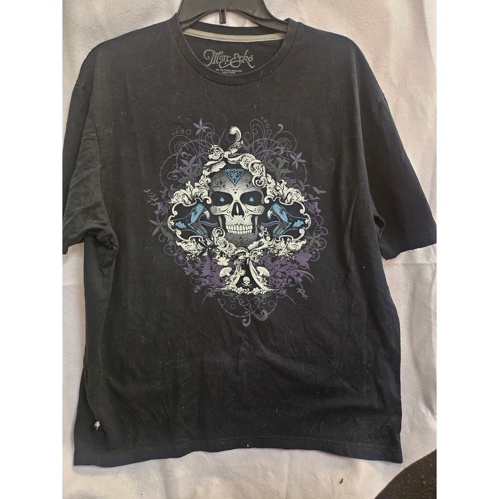 Marc Ecko Mens XL Black Graphic T-Shirt Skull Filigree Streetwear Cotton Tee